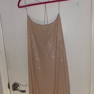 Express Cream Slip Mini Dress with Spaghetti Straps